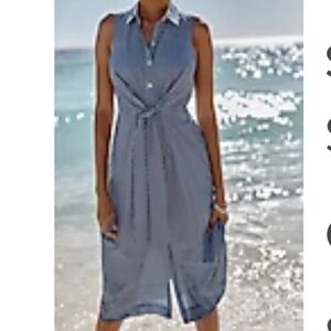 Sleeveless Blue Shirt Dress